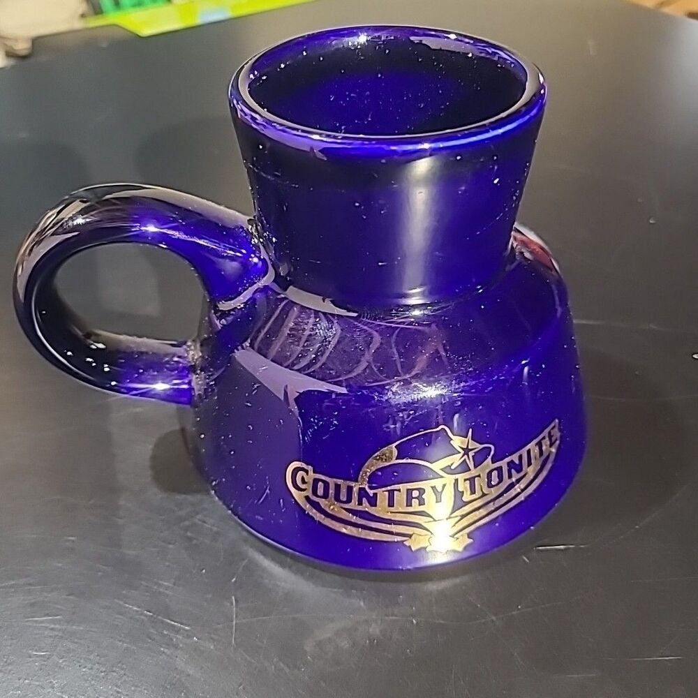 Vintage Country Tonite Blue Ceramic No Spill Mug with Anti-Slip Grip Bottom RARE